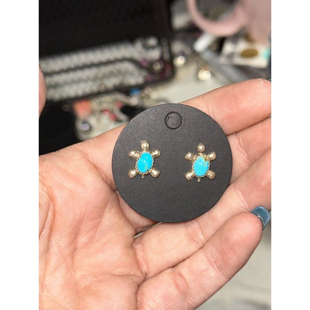 Vintage Turquoise .925 Sterling Silver Turtle Earrings